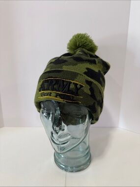 City Hunter USA Olive Green Camo Knit Beanie with Pom